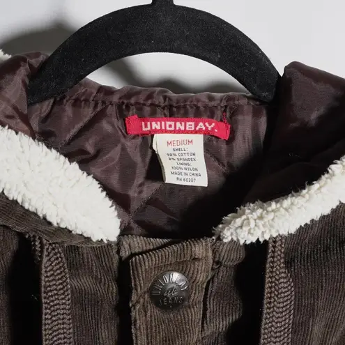 Vintage Y2K Brown Corduroy Sherpa Lined Hooded Vest Snaps Pockets Union Bay M Size M
