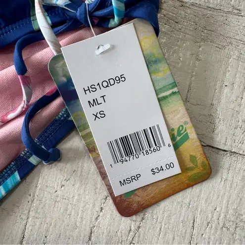 Hobie Floral Side Tie Bikini Bottom NWT size XS Blue Tropical Hipster Swimsuit - Image 5