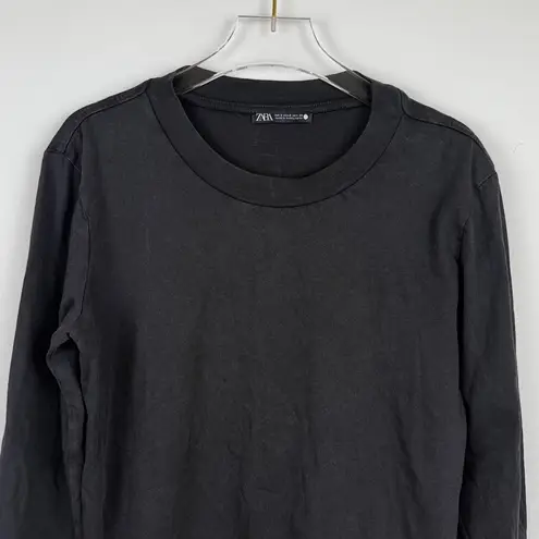 ZARA  Black Lightweight Long Sleeve Crew Neck T-shirt Top Size Small
