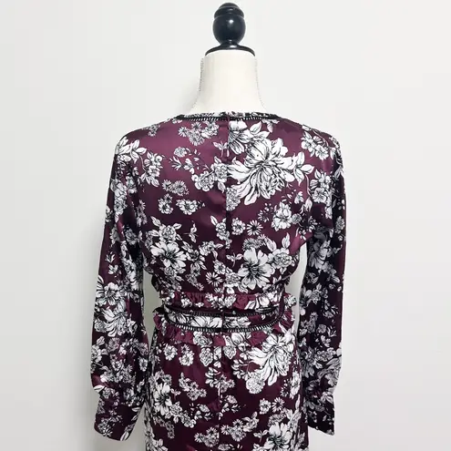 Bardot Jolie Floral V Neck Cuff Sleeve Sheer Lattice Ruffle Midi Dress Small 6