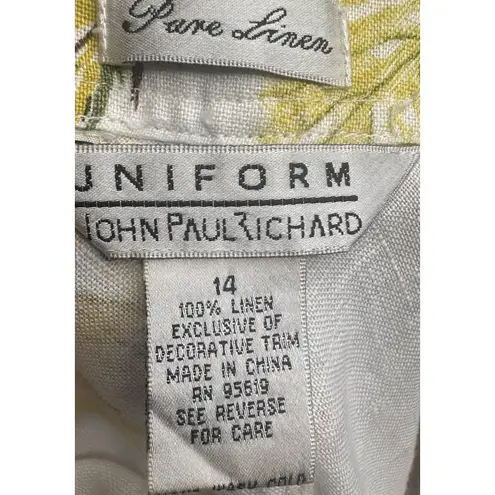 John Paul Richard Tropical Pure Linen Skirt Sz 14 Leaves Hibiscus Beach Umbrella