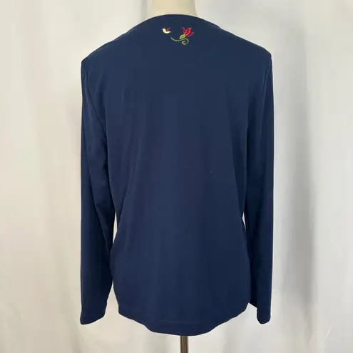 Breckenridge Embroidered Birdhouse Cardigan Sweater Women Petite Medium Navy