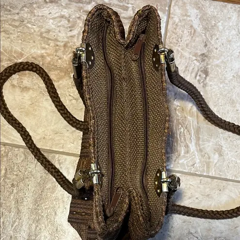 Vintage M & G Bertini Gold Brown Metallic Weave Bag with Woven Rope Handles