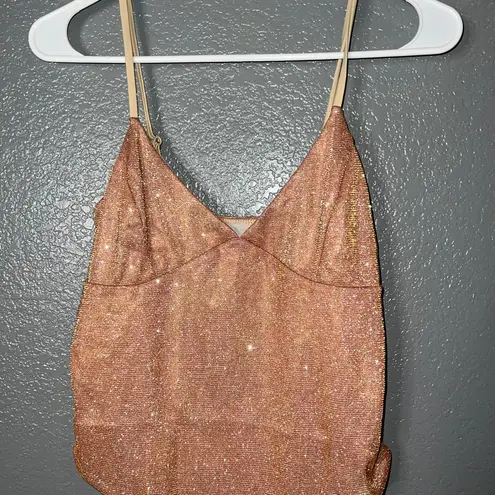 SheIn  Golden Copper Ribbed Knit Sleeveless Bodysuit - Size Large