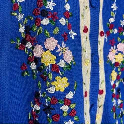 Great Cavalier by St Paul Wool Floral Cardigan Sweater Vintage Size Medium NWT Blue