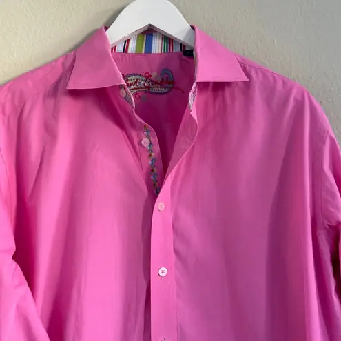 Robert Graham Pink Embroidered Button Down Shirt Men's Large Flip Cuffs