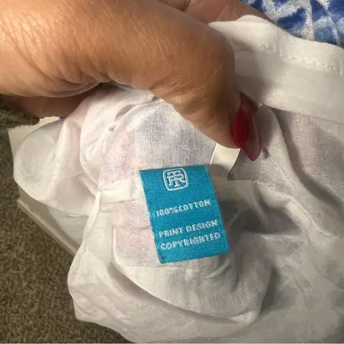 Tori Richard Size 4 Embroidered Cotton Collared Surplice Neck Sleeveless Dress Blue