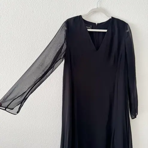 Akris 100% Mulberry Silk Sheer Long Sleeve Layered Midi Dress Black Size 10