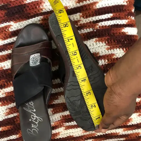 Bright Swimwear Brighton Black Brown leather silver accents high heel wedges mules sandals pump