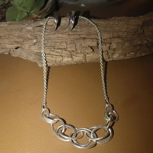 Monet St. Jude Interlocking Rings Chain Necklace Monet Hoop Post Earrings Set Silver