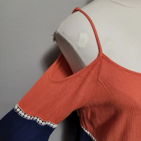 Kori Ameica orange & blue colorblock cold shoulder blouse size medium