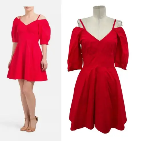 Derek Lam 10‎ Crosby Poplin Off Shoulder Cold Shoulder Mini Dress Red Size 4