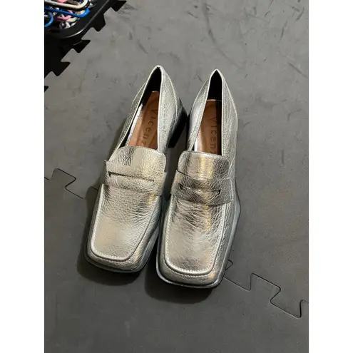 Anthropologie  Vicenza Silver Metallic Loafers Womens Shoes Size USA 6