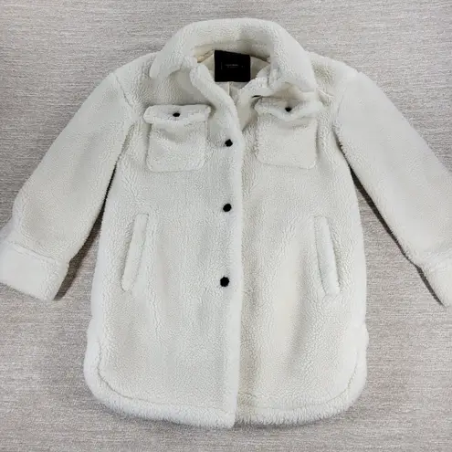 Lucky Brand  Teddy Shacket Size S White Black Buttons Pockets Faux Sherpa Fleece