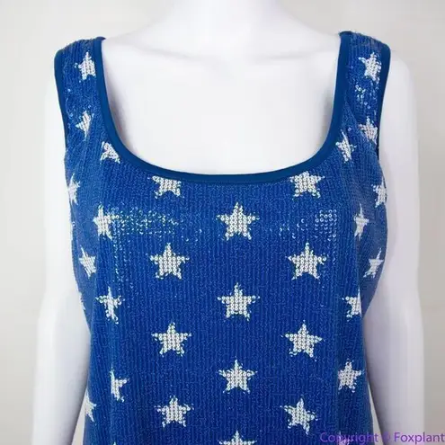Ashley Stewart NEW Sequin Stars Scoop Neck Tank, White on Blue, 1X