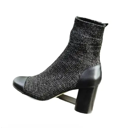 Sandro NEW Dual Material Heeled Ankle Sock Boots Black Metallic 39