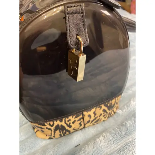 Furla Jelly Tote Bag Leopard Print Trim Gold Lock Accent