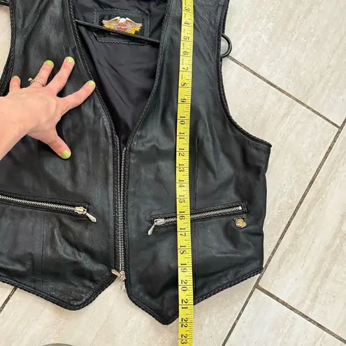 Harley Davidson  Womens L Genuine Leather Zip Pocket Vest Biker Motorcycle Vtg