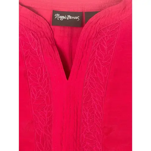 Maggie Barnes 3X 26/28 Pink Peasant Blouse Top Rayon Blend Boho Poet Sleeve