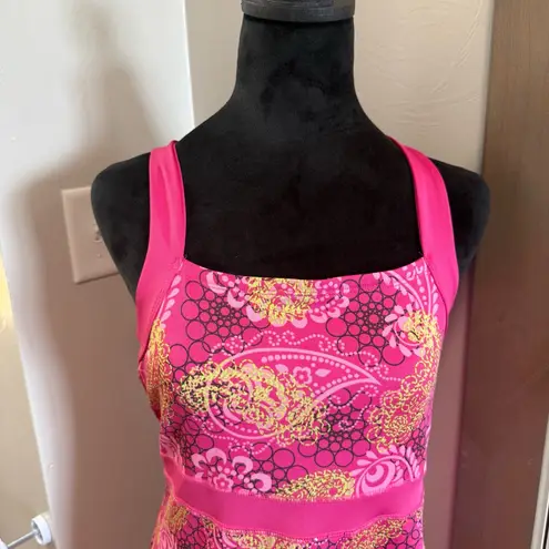 Soybu Athleisure Tennis Yoga Tank Dress Pink Floral Crisscross Strappy Stretch M