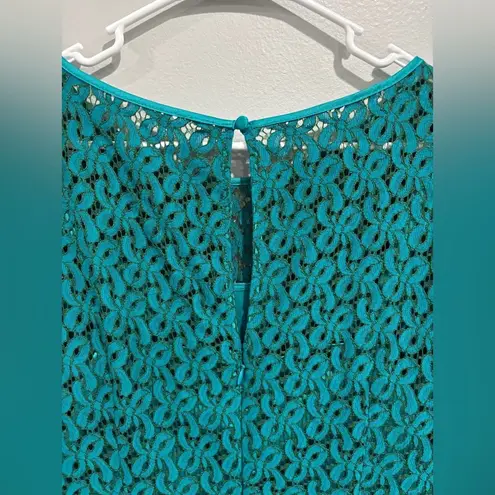 Coldwater Creek Turquoise Blue Mesh Lace Semi Formal Dress Size 10 Eyelet Lace