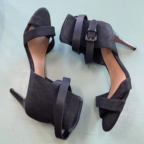 joe's jeans  Marcy Sandal black denim
wrap around Leather straps Women’s size 6.5