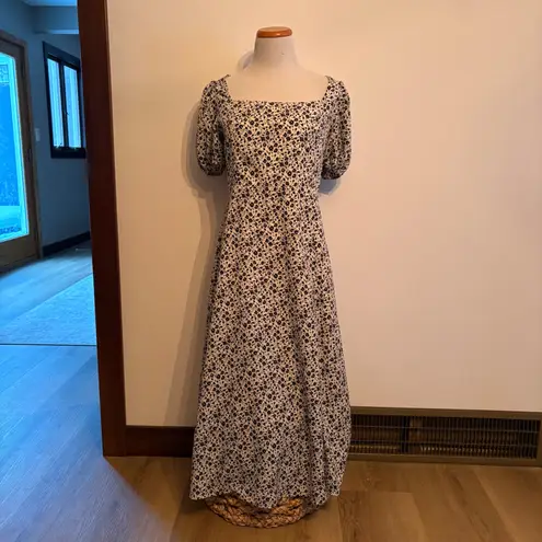 Altar'd State Stephanie Dress Floral Maxi Square Neck Puff Sleeve Boho Large White