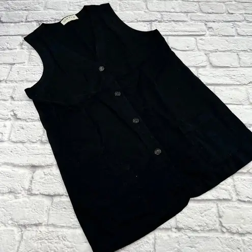 Orvis  Women's Linen Blend Button Front Vest Shirt Medium Black Sleeveless Tunic