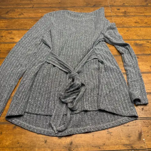 Gray Ribbed Knit Tie Back Long Sleeve Sweater Top Women's Size L Size L