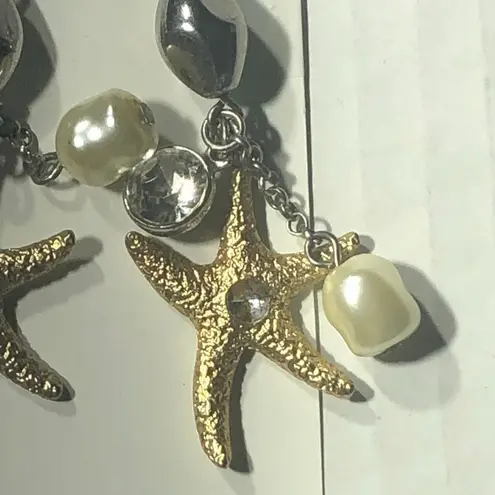 Vintage Under the Sea Dangle Earrings Starfish Embedded Rhinestones Gold/White Gold