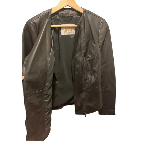 Authentic Vintage De Luxe Italian Black Leather Jacket Sz Women 44 M Zippers Size M