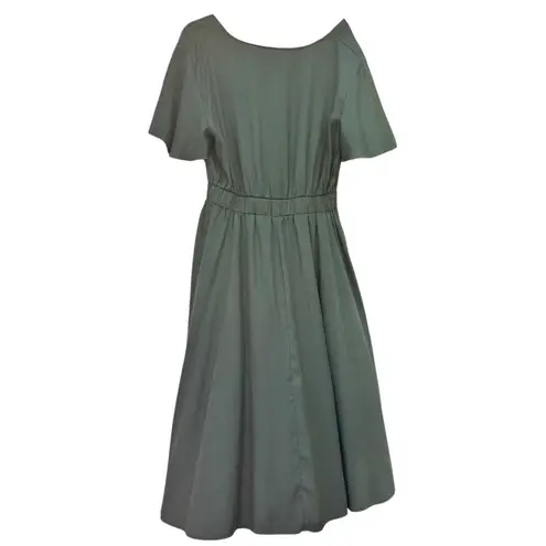 Exlura Green Flutter Sleeve Midi Dress XL Tie-Back High-Low Hem Elastic Waist