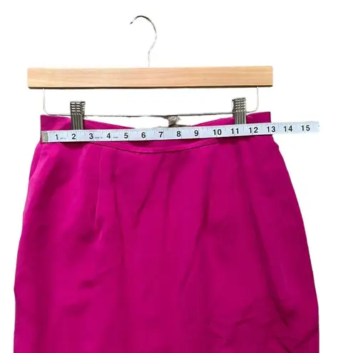 VTG Womens Skirt Size 6 Fuchsia 100% Silk Knee Length Lined Classy Career Work Pink