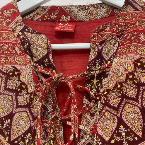 India Fashion Red Mandala Paisley Mini Dress Size M Size M