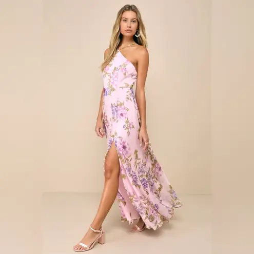 Lulus LULU’S Romantic Marvel Light Pink Floral Print Halter Neck Maxi Dress