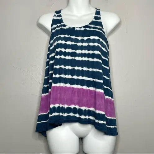 SOLOW Tie Dye Tank Top Womens Small Summer Boho Hippie Coastal Nautical Casual Blue