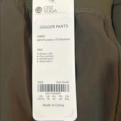 CRZ Yoga Women's Lightweight Workout Joggers, Dark Olive, Size XL, NWT