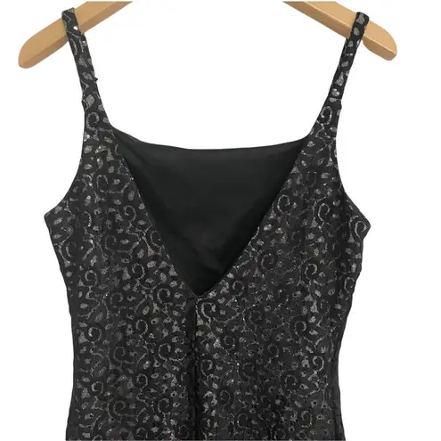 Gunne Sax JESSICA MCCLINTOCK x Black Lace Silver Sequin V Neck Back Size 13/14