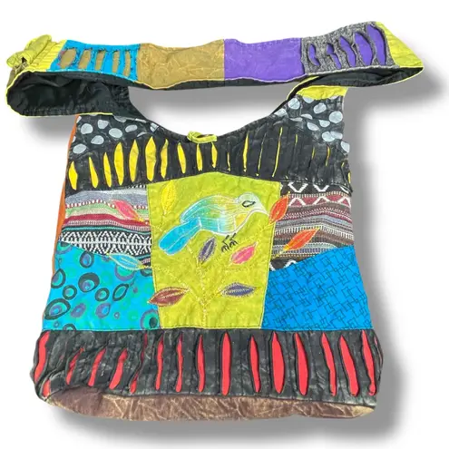 Patchwork Crossbody Purse Bag Boho Hippie Festival Unique Wearable Art Zippered Purple