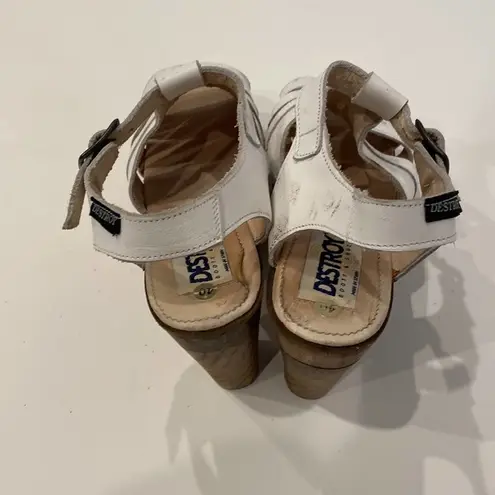 Destroy Women’s Wood Platform Heels White Leather Upper Sz 10 Spanish Y2K 90’s