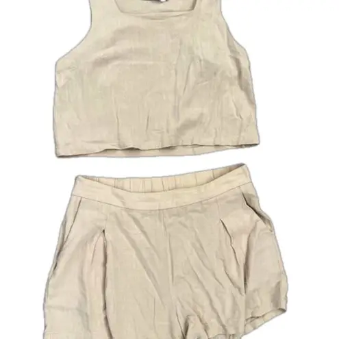 Automet Cropped Tank Top and High Rise Short Outfit Set Khaki Women's Size Large