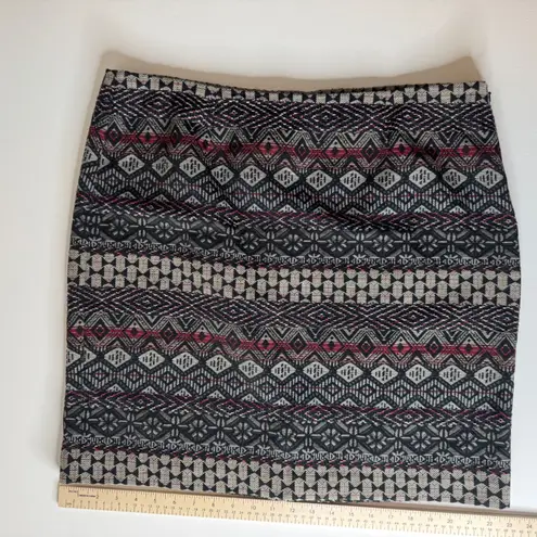 J Jill Womens Aztec Pencil Skirt Size Large Festival Career Office Boho Chic Black