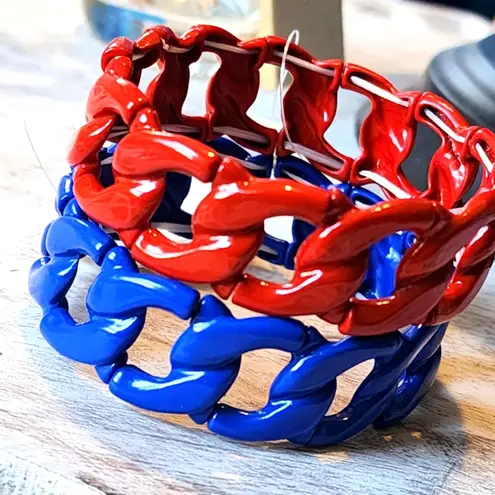 2 Chain Link Stretch Bracelet Set Red and Blue New