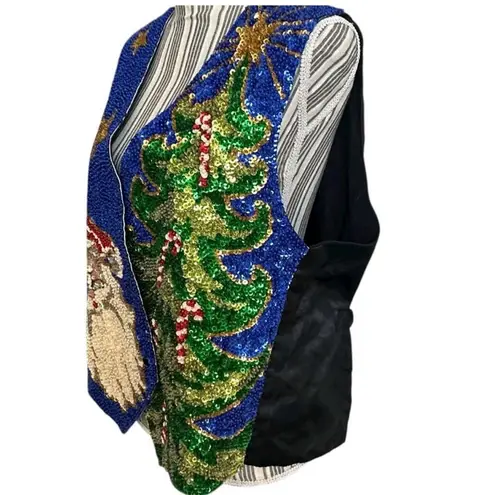 Festive Sequin Santa and Tree Vest Blue Size L