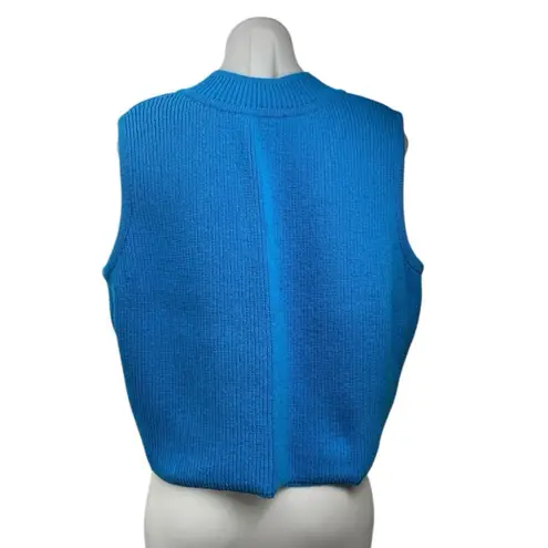 AVN Women's Blue Sleeveless V Neck Knit Boxy Crop Tank Sweater Vest Top Size 12