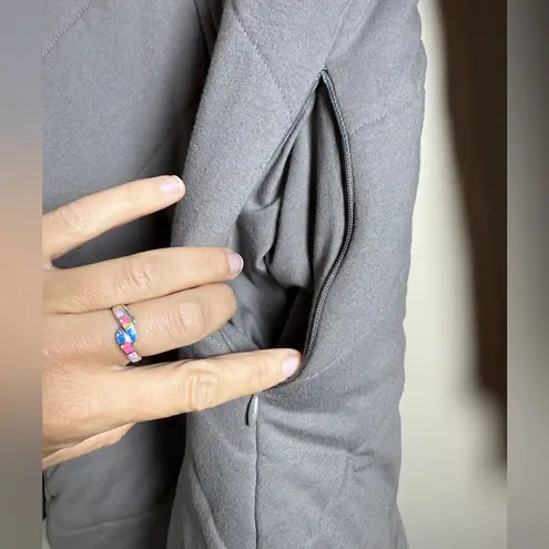 Free People  Rare Insulated Quilted Puffer Coat Jacket Zip Up Long Waffle Knit