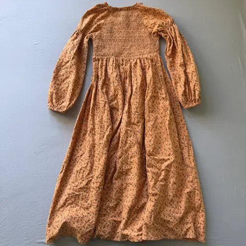 Floral Smocked Babydoll Maxi Dress Orange Size XS