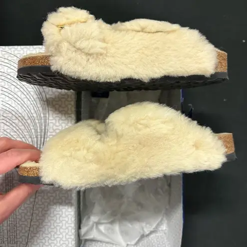 Birkenstock New  Arizona Big Buckle Teddy Rivet Logo Eggshell Sandals Slippers