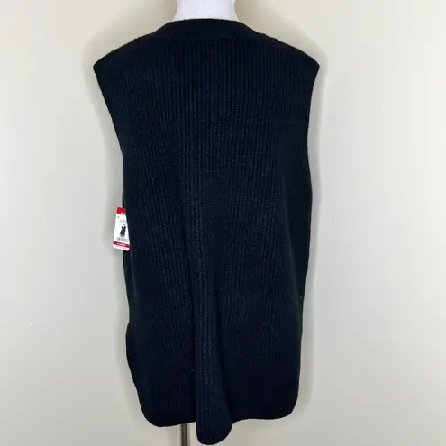 Vince Camuto NWT  Oversized Sweater Vest XL Black Knit V-Neck Split Hem Pullover