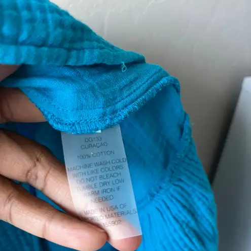 NEW Honorine Pamela Cotton Gauze Blue Short Sleeve Tiered Midi Dress Size Small